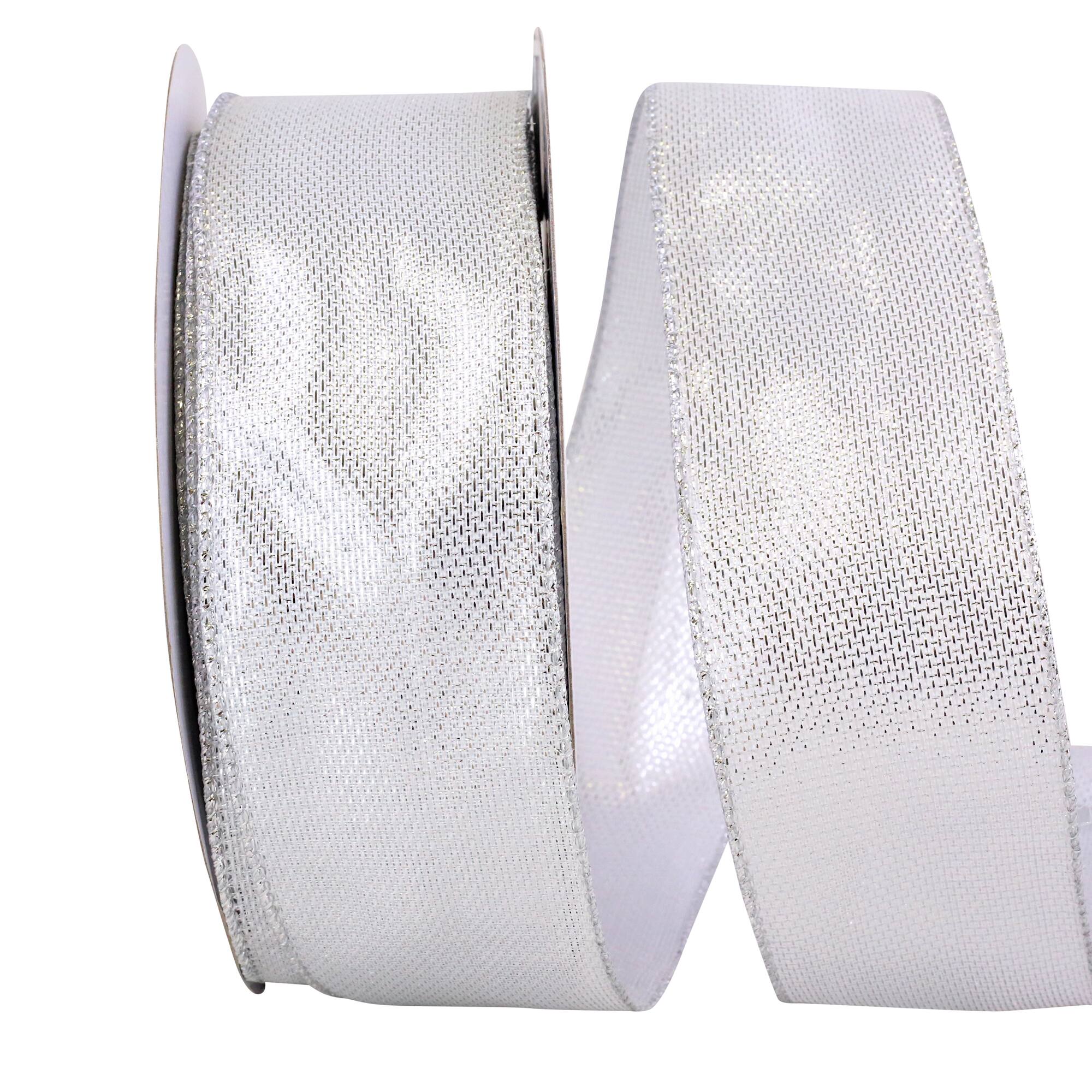 JAM Paper 2.5" x 50 yd. Silver Metallic Tile Link Value Wired Edge Ribbon